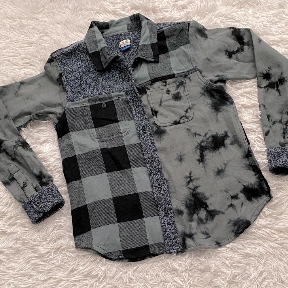 Kavu Black and Gray multi Textured flannel Shirt